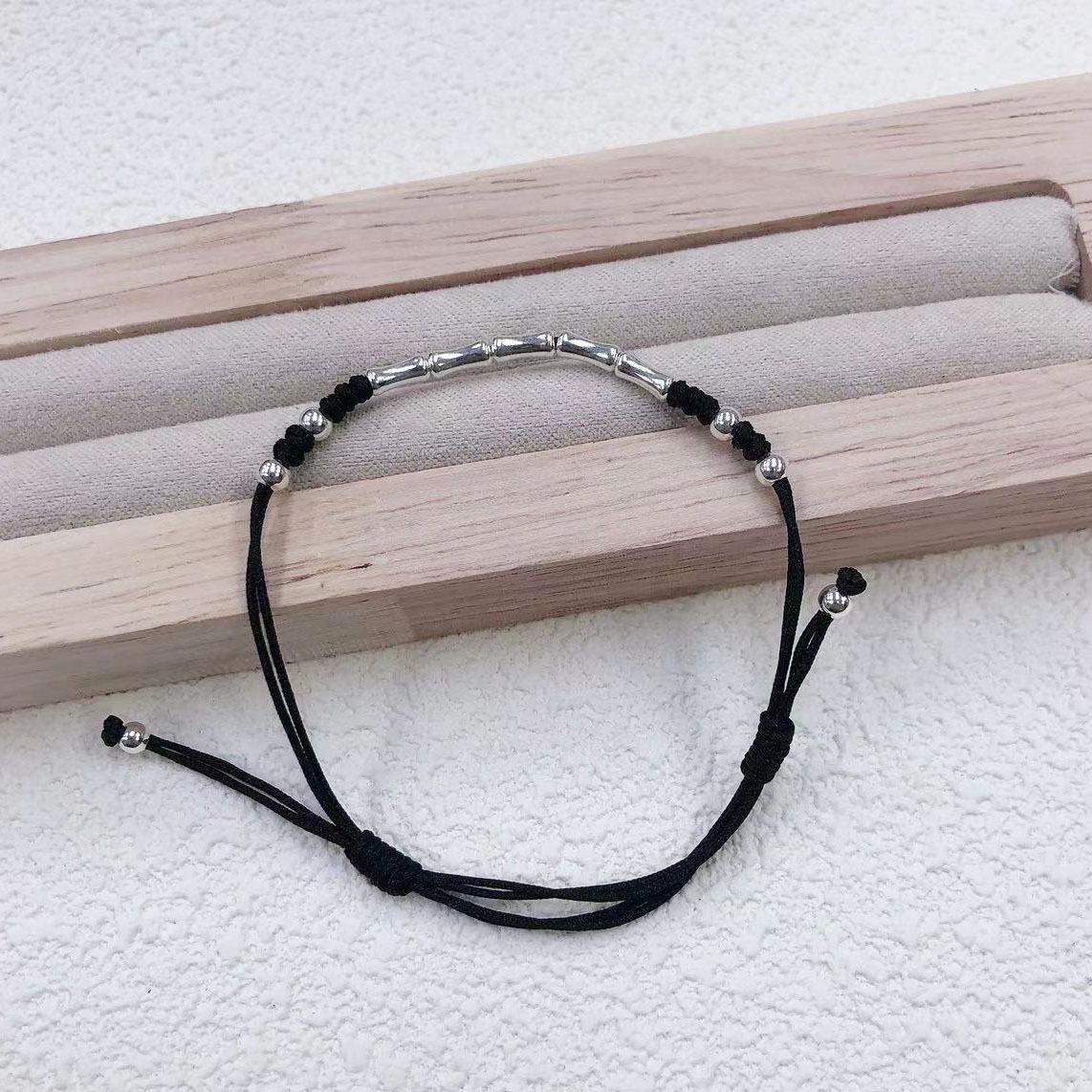 

Браслет из серебра 925 пробы с регулируемым красным шнурком и бамбуковым звеном для женщин - Плетеный вручную подарок для девушки 925 Silver чёрный