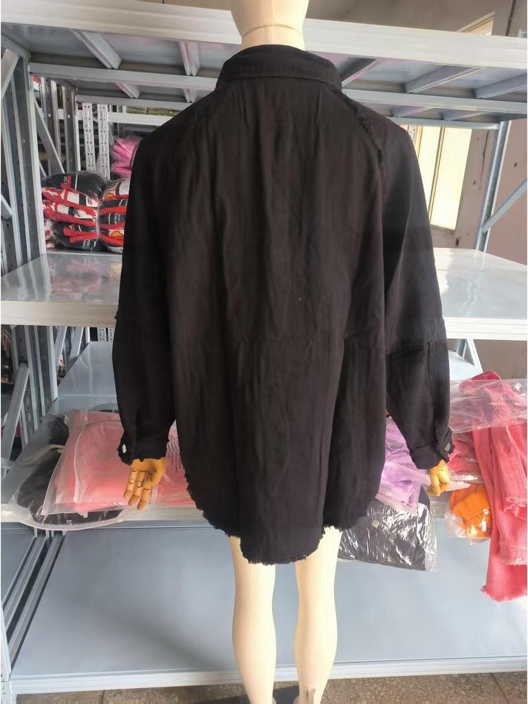 2025 Autumn Women's Long-Sleeve Washed Denim Jacket with Raw Edges