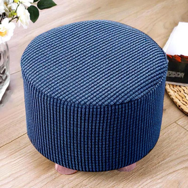 1Pc Round Seat Cover Elastic Protector Soft Pouffe Stool Removable Flannel Stool Cover Footstool