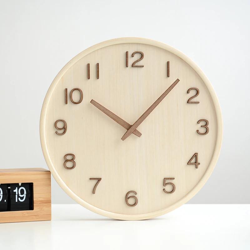 Japanese Art Wall Clock Modern Design Creativity Digital Wall Clock Living Room Nordic Wooden Bamboo Creative Wall Decoration