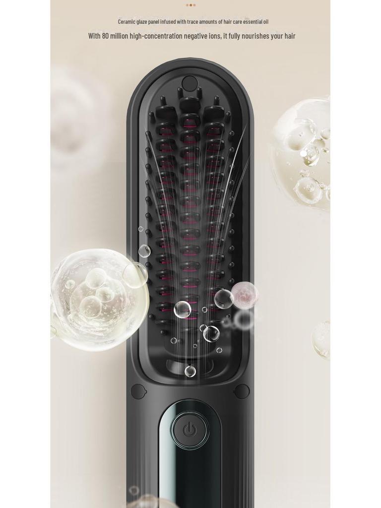 Portable Wireless Hair Straightening Comb with Negative Ions, No Damage, Mini Styling and Curling Tool