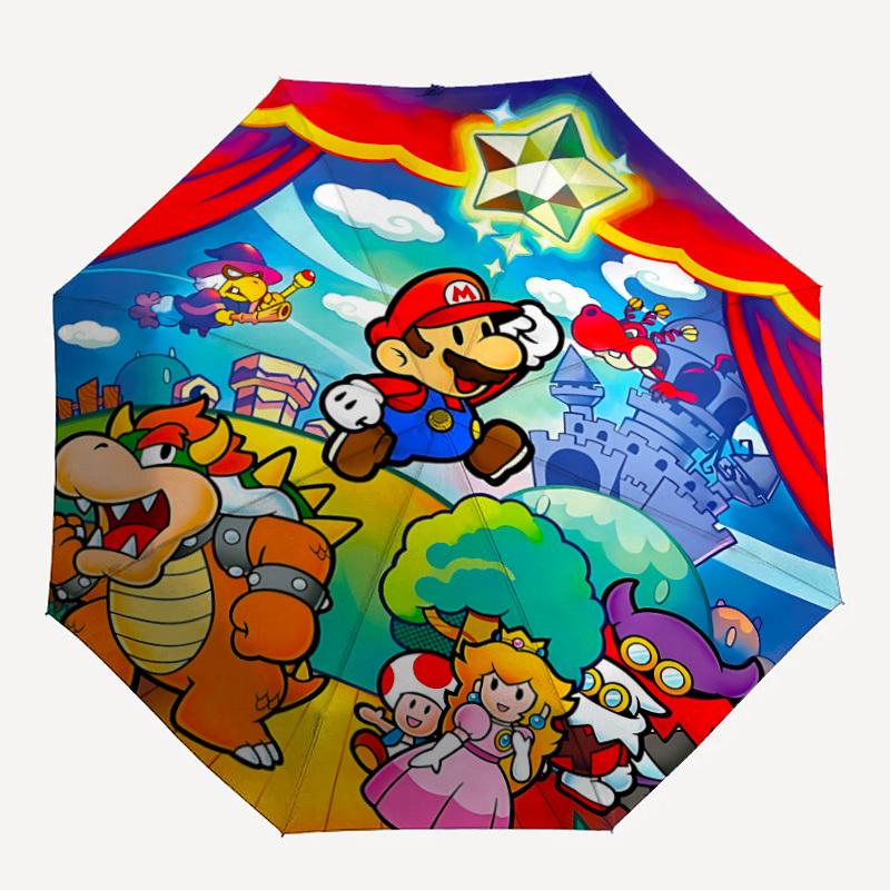 1pc Mario Automatic Folding Umbrella, Automatic Folding Umbrella with 8 Ribs, Convenient for Outdoor Use  056