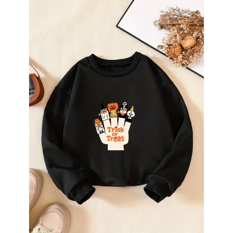 Halloween Girls  Casual Crew Neck Sweatshirt with Alphabet Pattern 110