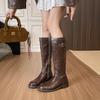 New Spot Washed Horse Leather~ Retro Thick-soled Knight Boots for Women, But Knee-thin Thick Heel Tall Boots Leather