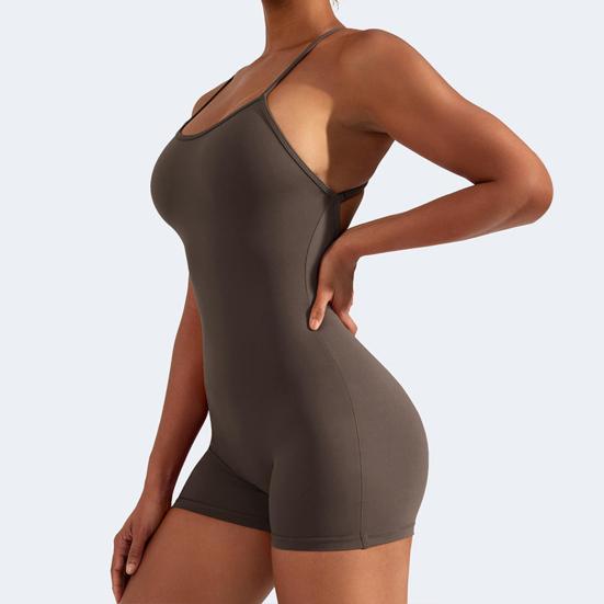 Dámský letní jógový overal s kříženými zády, bez rukávů, s vysokou elasticitou, úzký, měkký, prodyšný, s hlubokým výstřihem do U, odhalující ramena, pouzdrový, plážové šortky