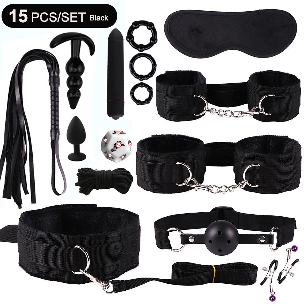 Hot Exotic Bed Bondage Set BDSM Kits Exotic Sex Toys For Women Adults Games Leather Handcuffs Whip Gag Nipple Clamps Sex Shop2
