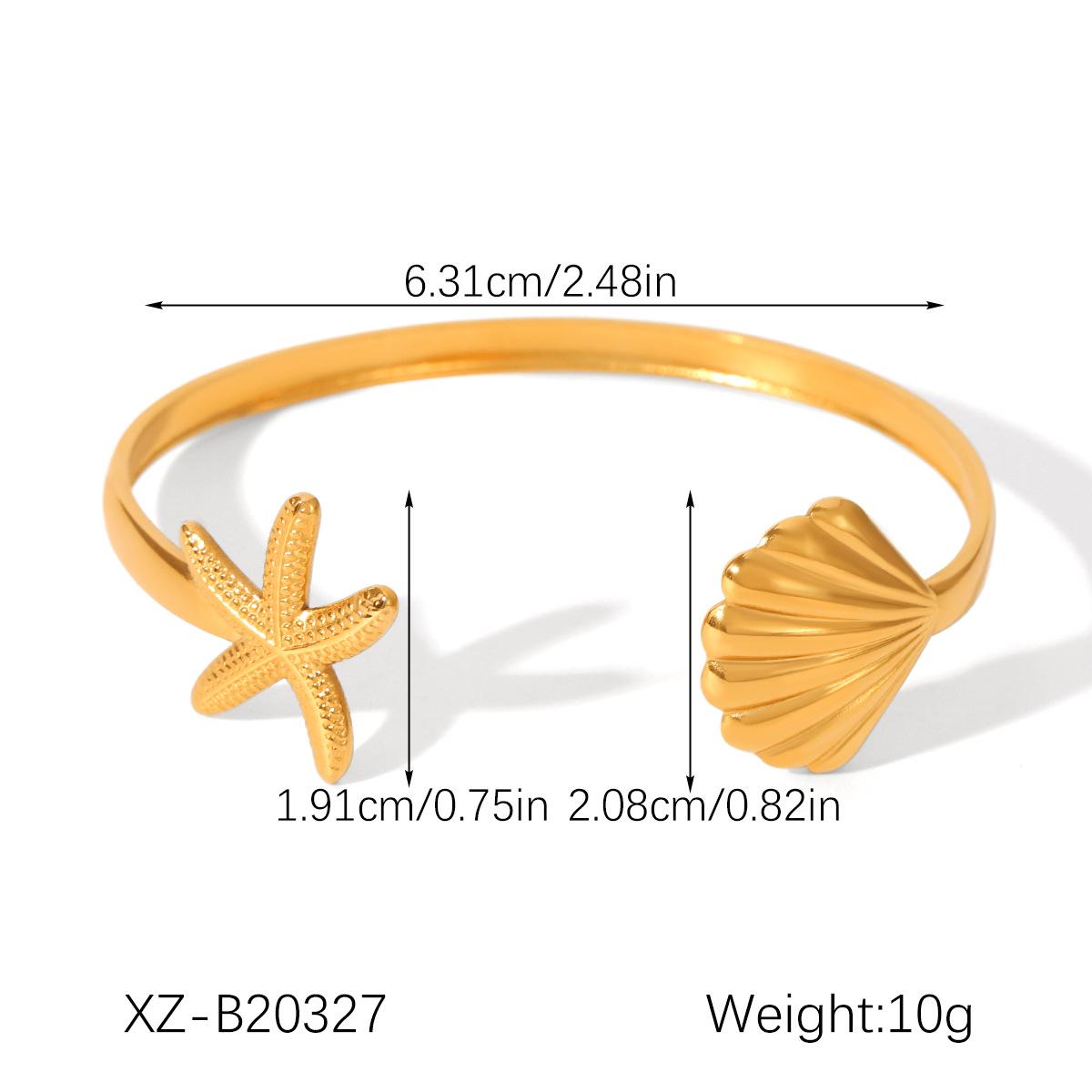 

Европейский и американский браслет-бангл из нержавеющей стали с регулируемым размером, вдохновленный океаном, с морской звездой и ракушкой - Модный и не выцветающий