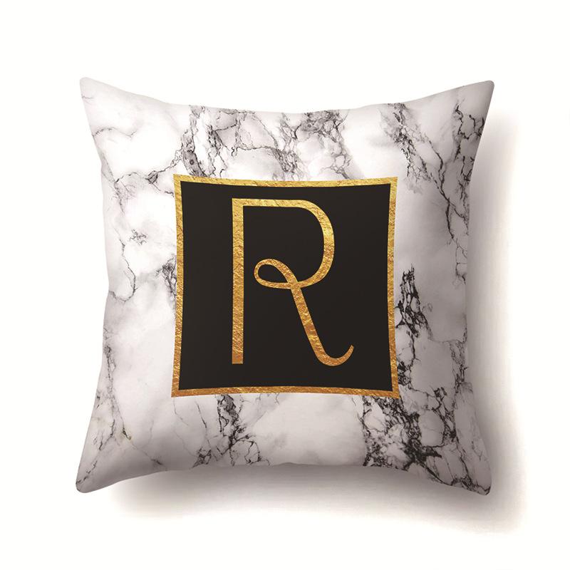 Polyester Pillowcase Home Printed Marble Black Gold Pillowcase 26 English Letter Cushion Cover