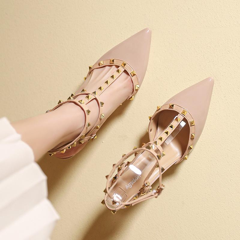 Augustine Rivet High Heels Women's 2025 New Summer Temperament Baotou Hollow Sandals Nude Gentle Single Shoes