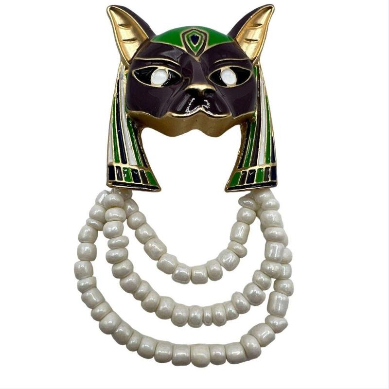 

Роскошный дизайн Винтажный стиль БРОШЬ Пин Бог Анубис Белые бусины Фиолетовая эмаль Египетский шакал Костюмная бижутерия