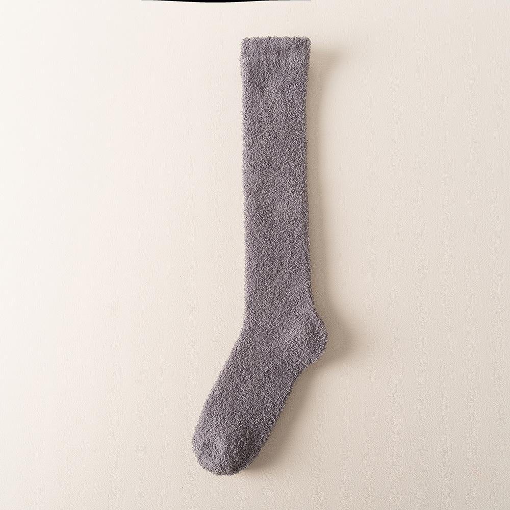 Winter Warm Coral Fleece Knee High Socks Women Plush Home Sleep Floor Long Stockings Soft Socks