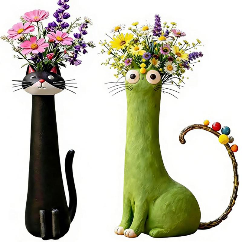 2pcs Cute Cat Shaped Flower Vase for Desk Shelf Decor Gardening Gift Home Decor