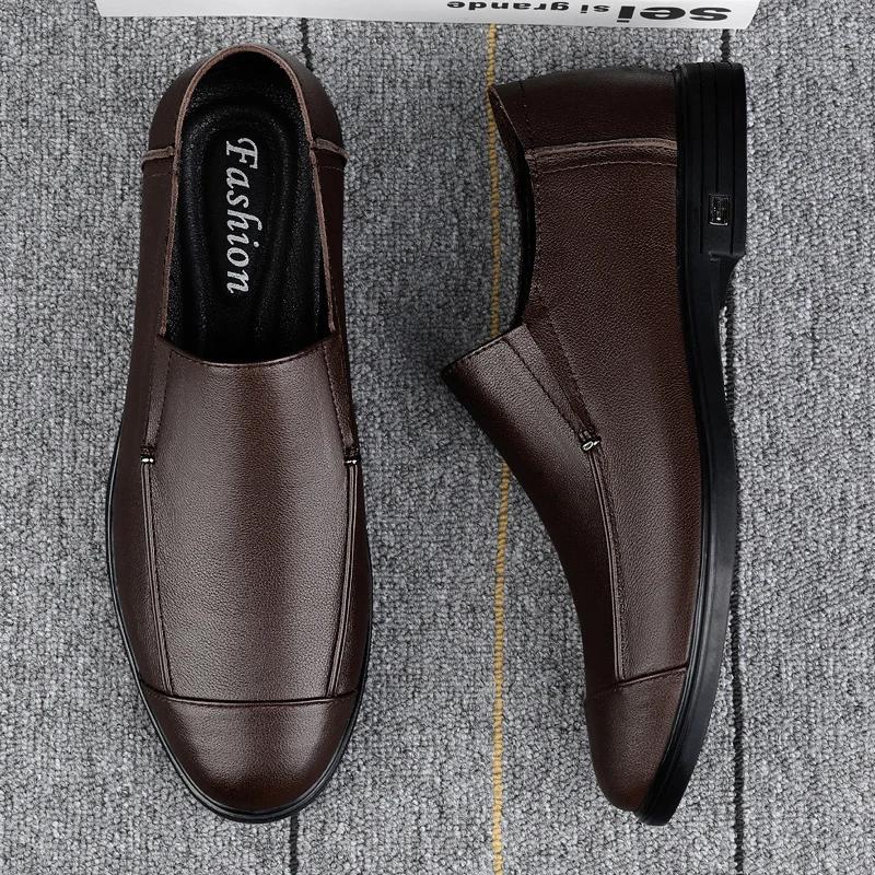 Classic Brand British Style Brown Men's Flat Shoes Office Men's Business Shoes Daily Commuting Men's Leather Casual Shoes