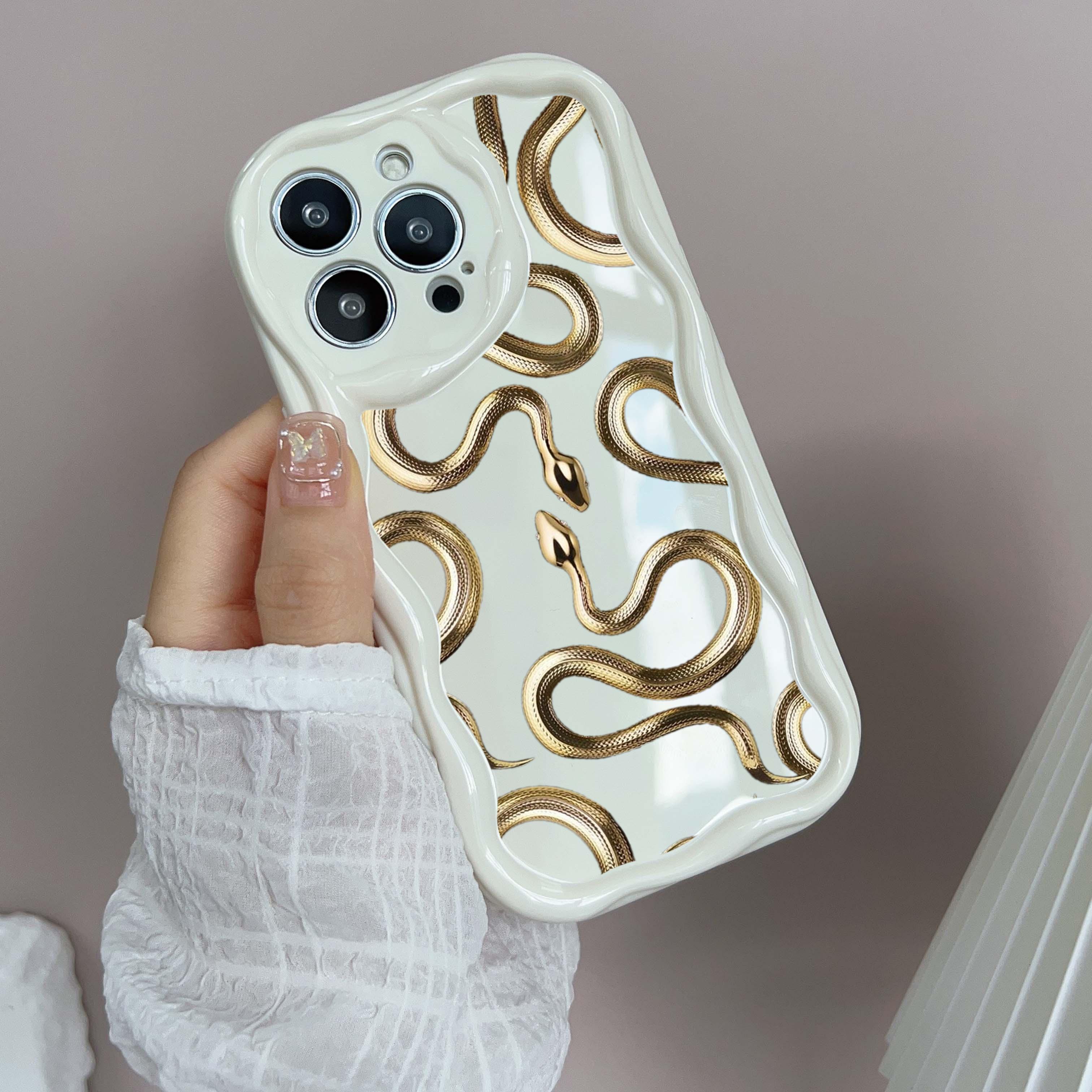 N72 Мягкие волнистые чехлы для телефонов N72 Black Gold Snake art для iPhone 14 Pro — фото 3