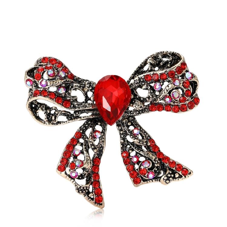 

Beautiful Rhinestones Bowknot Shaped Brooch Hollow Designs Lapel Pin Fashion Accessory For Blouse And Scarf красный