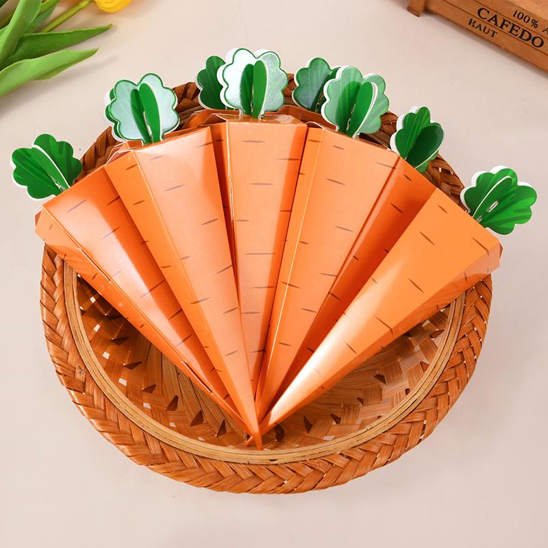 50pcs Easter Carrot Paper Candy Box Bunny Rabbit Cookie Snack Packaging Bags Spring Easter Party Decoration Kids Birthday Favors