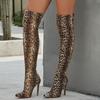 Women Snake Stretch Fabric High Thin Heel Boots Pointed Toe Over Knee Long Boots Office Nightclub Party Pub Banquet Lady Boots