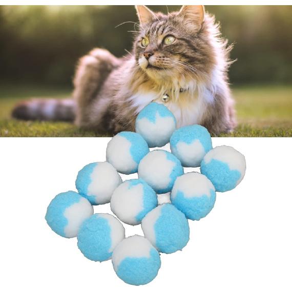 12PCS Cat Toy Balls, Soft Cat Ball Elastic Quiet Indoor Cats Interactive Play Ball Pet Training Ball Cat Pom Balls Cat Chewing Ball(blue)