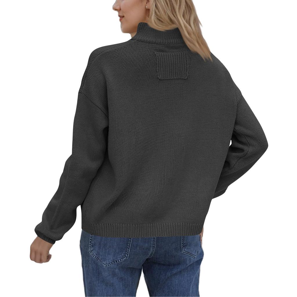 Dámský jednobarevný pletený kardigan s kulatým výstřihem a netopýřími rukávy, zapínací svetr