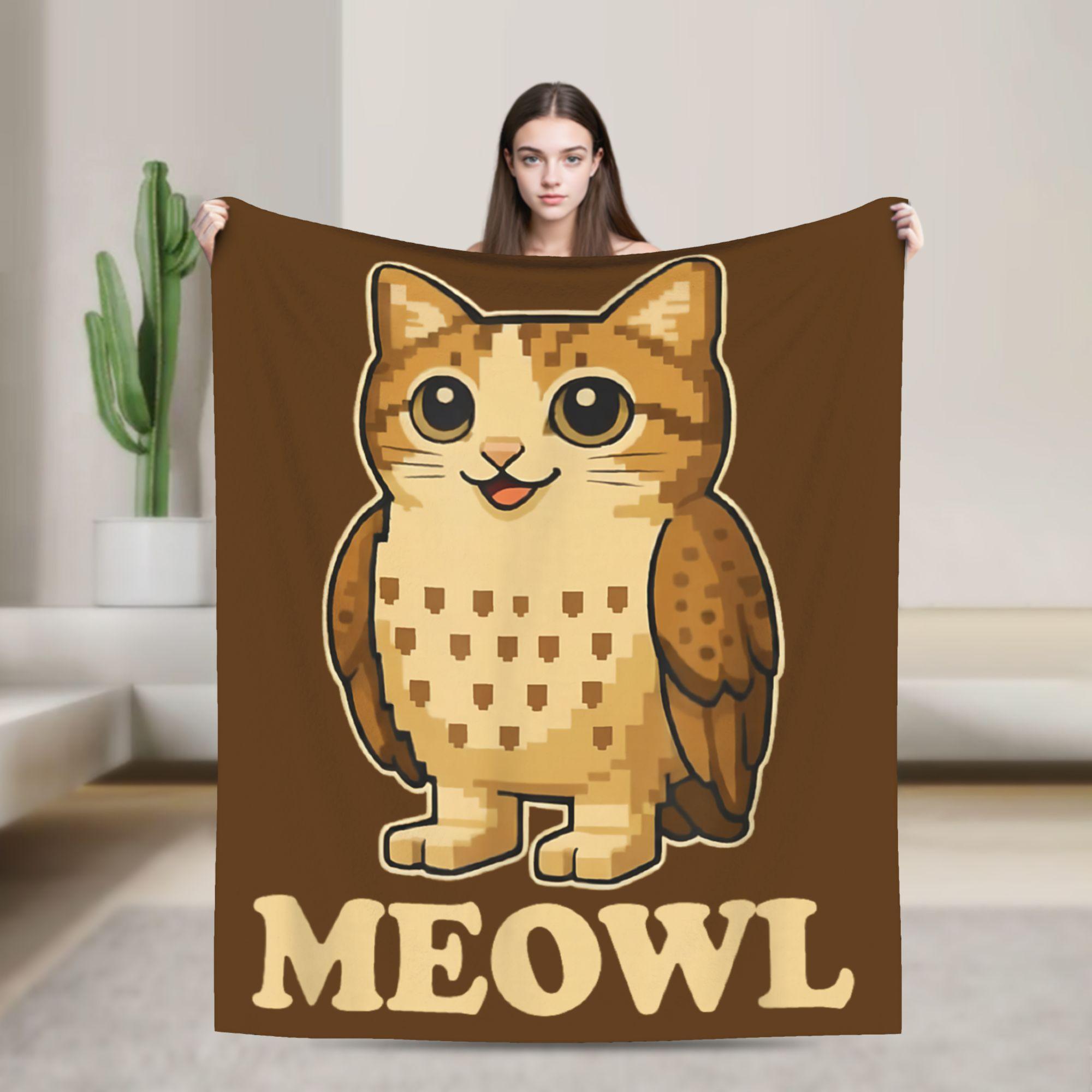 

Funny Meowl Cat Owl Brainrot Meme Knitted Fashion Blanket Trendy Flannel Throw Fashion Blanket Airplane Printed Thin Bedspread Multifunction 75x90cm