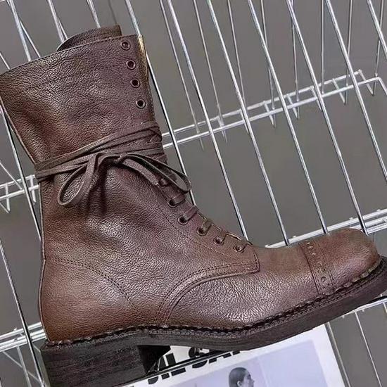 

Women s 2024 Handmade Distressed Maelard Style Lace-up Ankle Boots with Square Toe 35