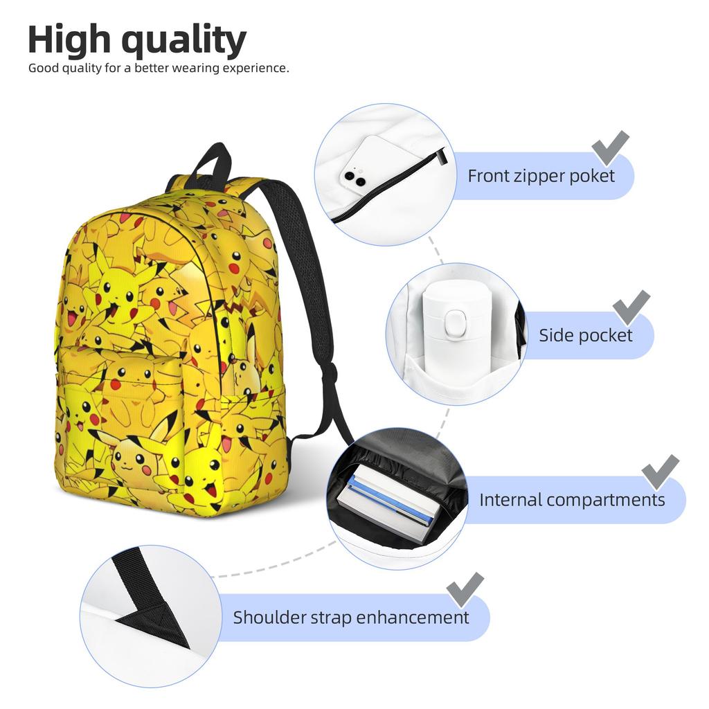 Pikachu Cartoon Anime Backpack for Men Women Cool Student Business Daypack Pokemoned  Laptop Computer Shoulder Bag Durable