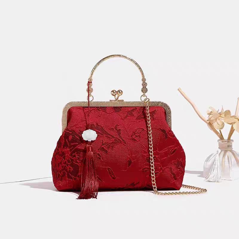 

2025 Новая изящная женская сумка через плечо, сумка-кроссбоди, вечерняя сумка к ципао и ханьфу, китайская ретро-сумка бордовый