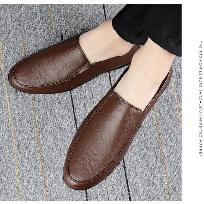 Men's Leather Casual Shoes Breathable Slip On Lazy Driving Shoes High-end Office Fashion Shoes