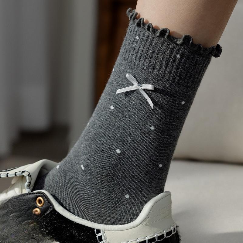 

Женские носки из чистого хлопка, весенне-осенние милые носки до середины икры без швов 1 pair темно-серого