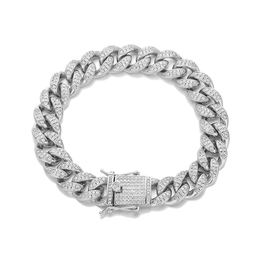 

European and American hip hop hipster Cuban chain with diamonds, zircon Cuban necklace 11mm full of diamonds men s and women s domineering necklace Bracelet 7inch (length about 18cm)