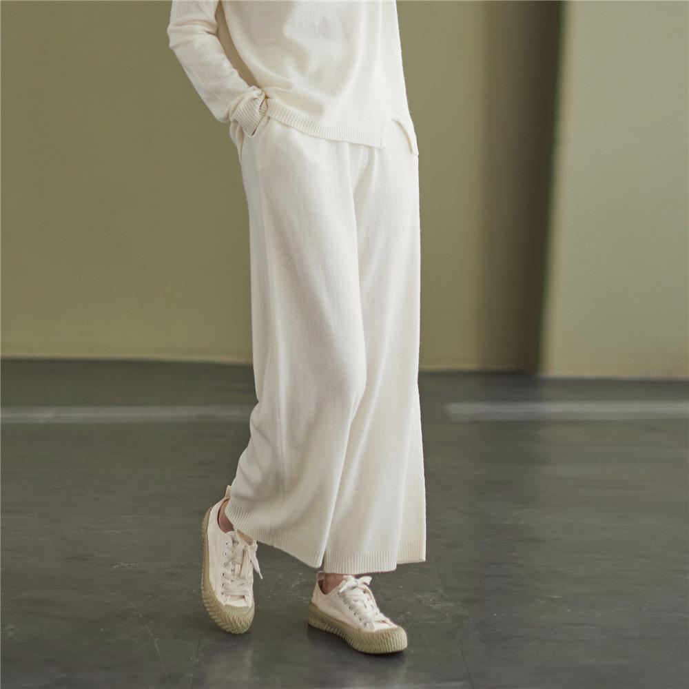 2021 Fall Wool-Cashmere Elastic Waist Loose Fit Knit Pants