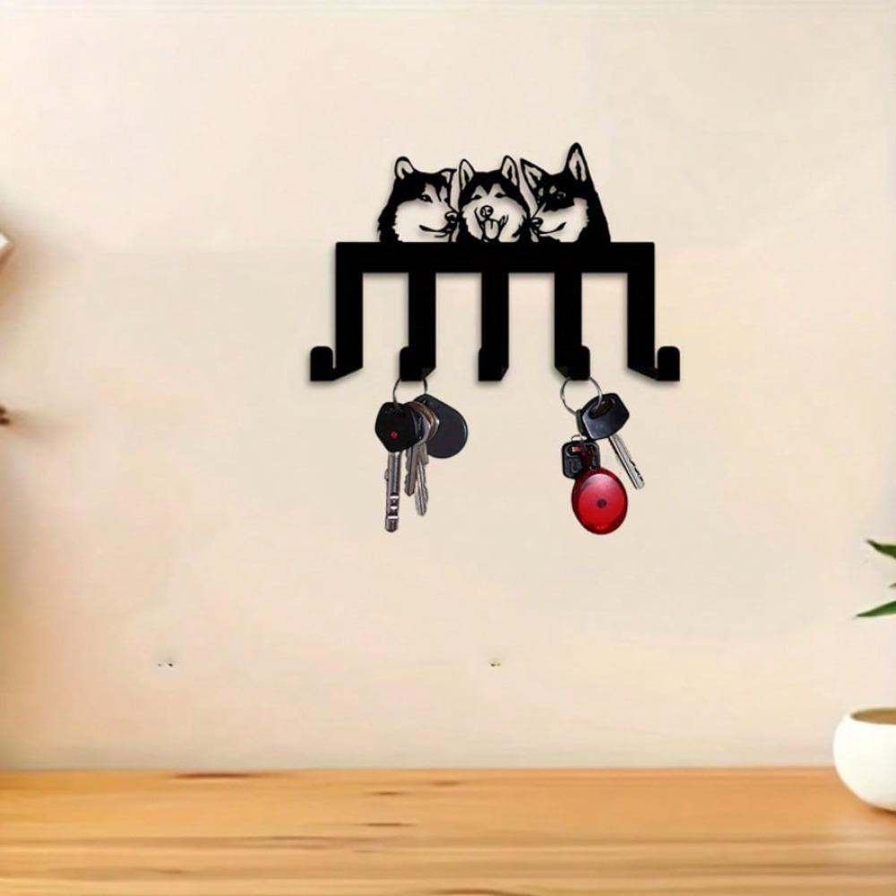 Heavy Duty Iron Modern Husky Wall Hook 5 Pegs Animal Entryway Organizer Hallway Bedroom Storage