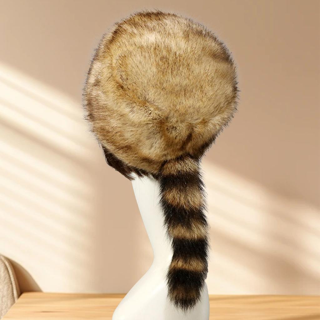 Winter Warm Russian Plush Hat for Women Soft Fabric Windproof Thickened Plush Flat Top Hat for Cold Weather Headcover