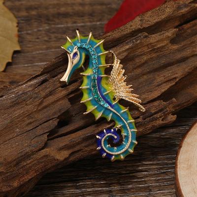 Enamel Rhinestone Sea Horse Brooch Oil-dripping Elegant Clothing Accessories Men Women Bag Hat Business Suit Lapel Pin Fashion Jewelry Gift