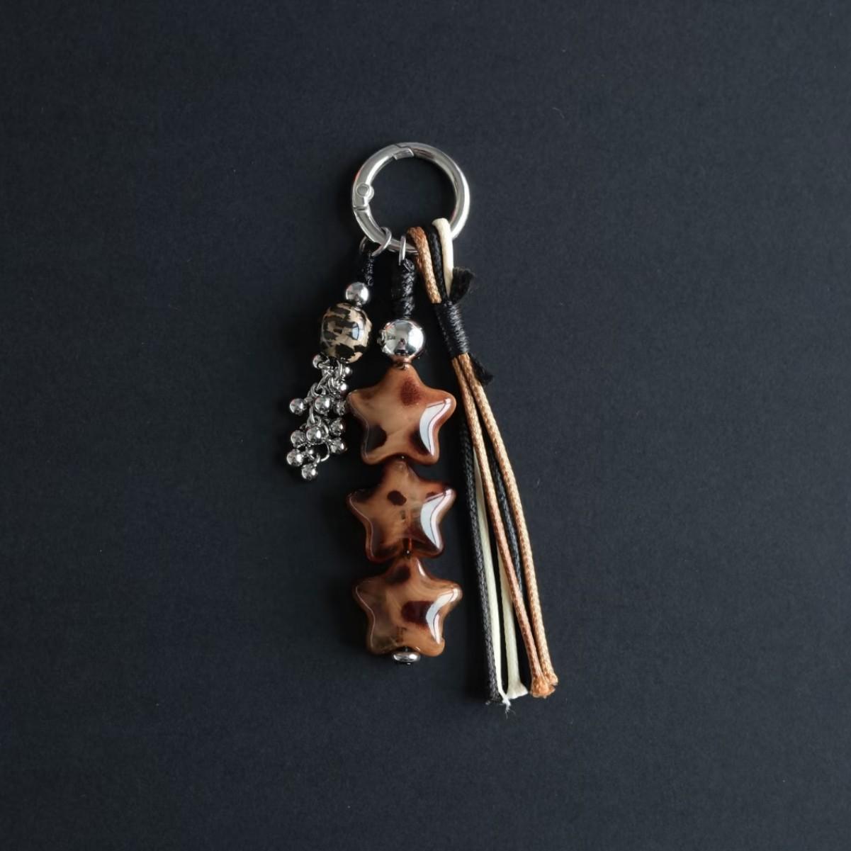 Niche Leopard Star Handmade Beaded Mobile Phone Chain Keychain Accessories Pendant Hanging Ornaments Standard