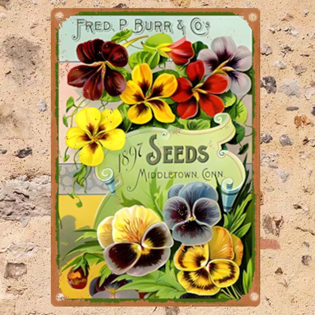 Vintage x Inch Metal Sign  Viola and Yellow Poppy Design  Rustic Country Style Wall Decor for Home Kitchen