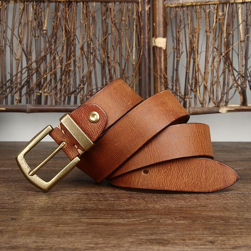 American Ami Kaji Thickened Retro Vegetable Tanned First Layer Cowhide Belt Men'S Genuine Leather Pin Buckle Belt Men'S Casual Versatile