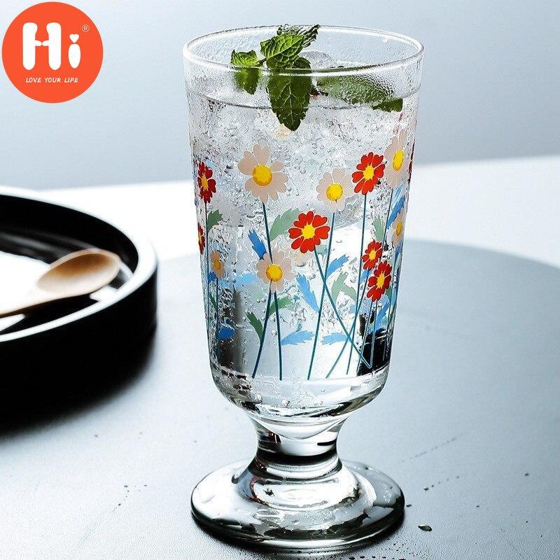 Hi Glass Cup Lovely Ručně malované Flowers Goblet Ice Cream Cup 280ml