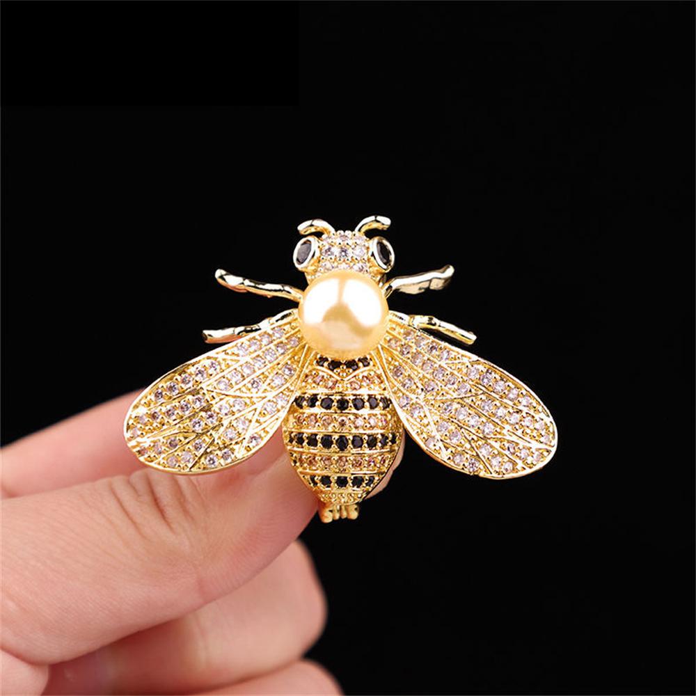 Fashion Pearl Bee Brooches Rhinestone Flower Safety Pins for Women Shirt Dress Scarf Buckle Accessories Office Leisure Jewelry
