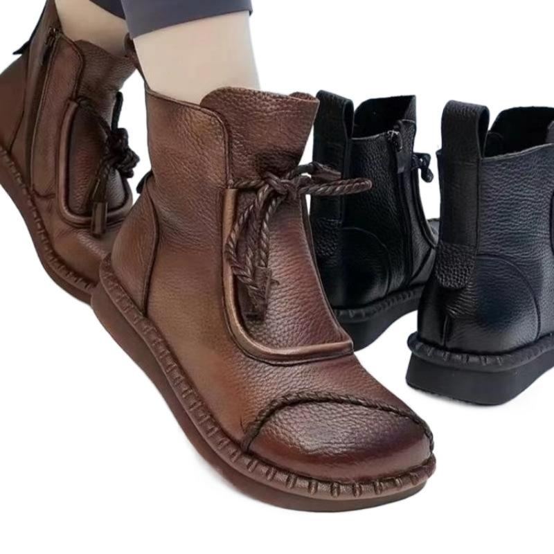 Short boots women's winter women's two cotton flat-bottomed non-slip women's shoes soft leather mother shoes velvet boots