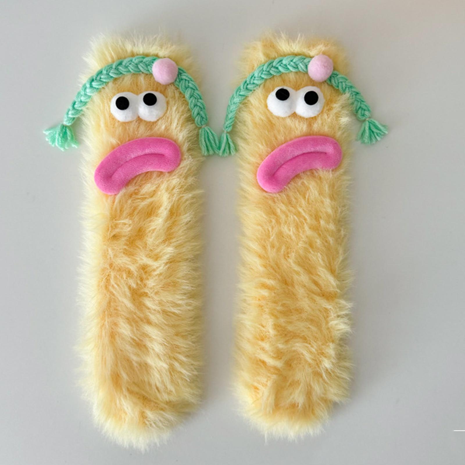

Носки для родителей и детей, мультяшные, с большим ртом-сосиской, напольные носки, милые плюшевые теплые носки для родителей и детей One Size жёлтый