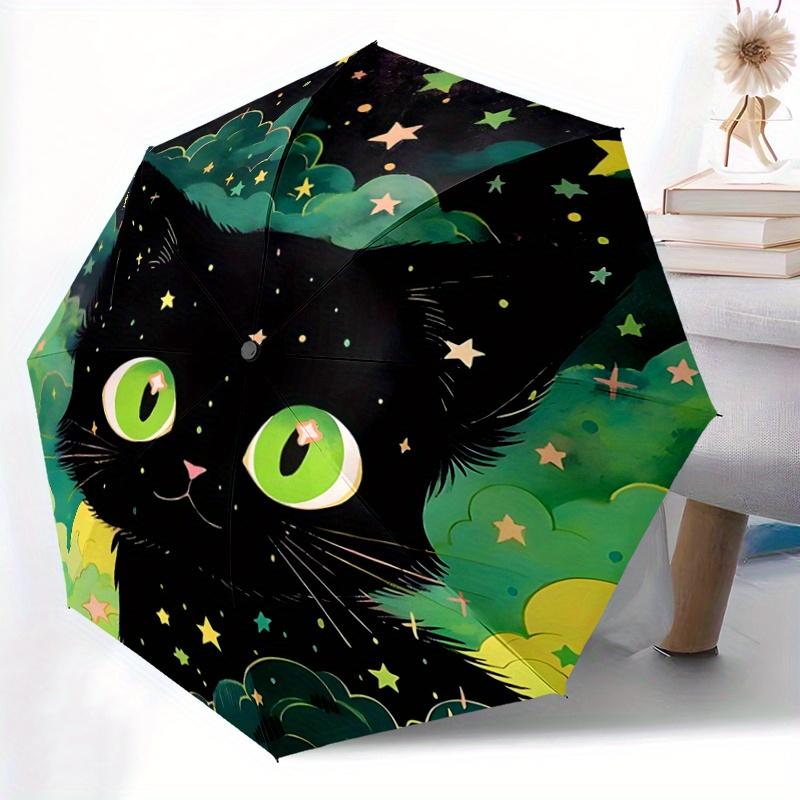 1pc Cartoon Star Cat Pattern Automatic Umbrella is Fashionable and Good Looking, a Portable 3 Fold Umbrella, Suitable for Travel and Daily Use,