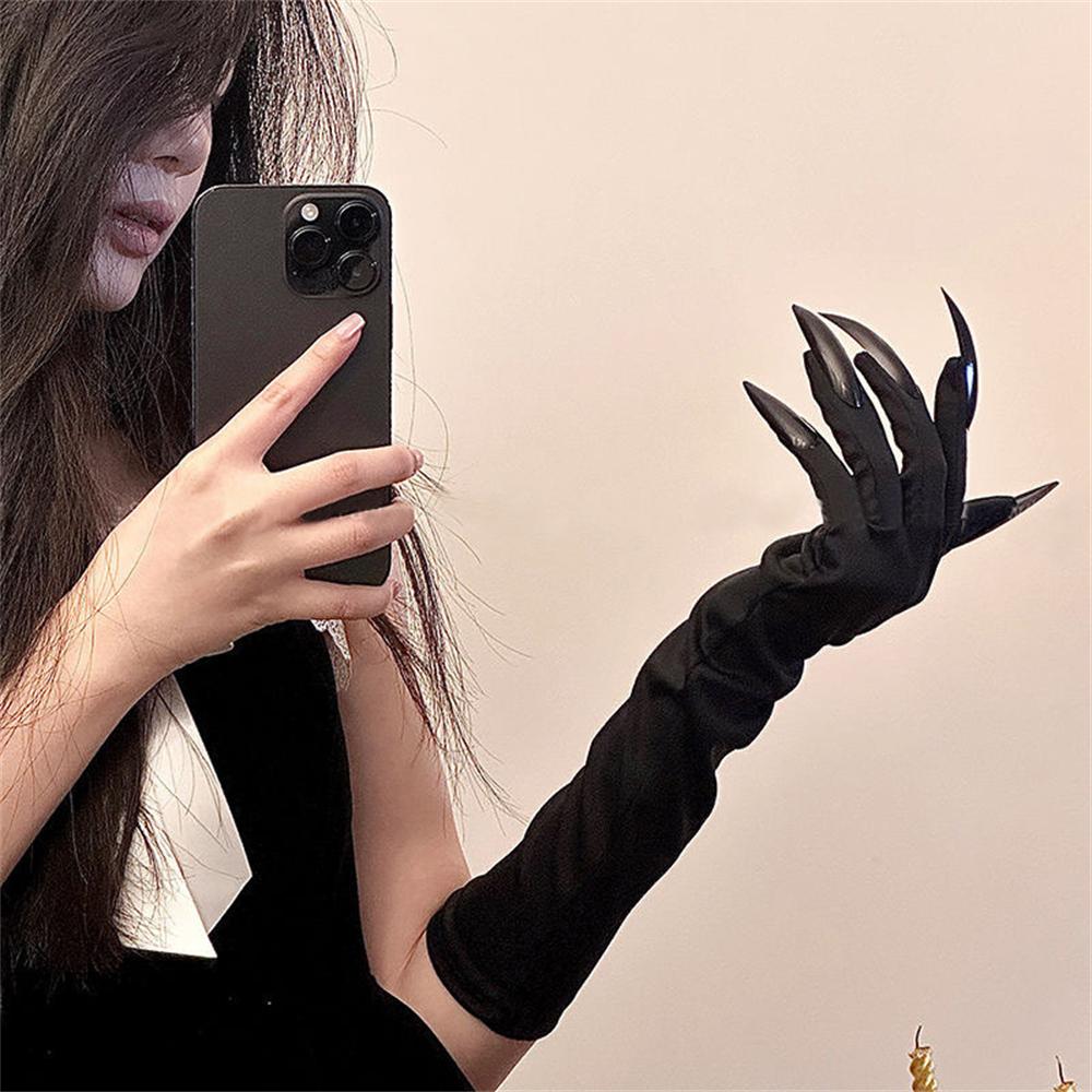 1 Pair Horror Black Devil's Ghost Claws Gloves Halloween Cosplay Costume Makeup Scary Claw Long Nail Gloves