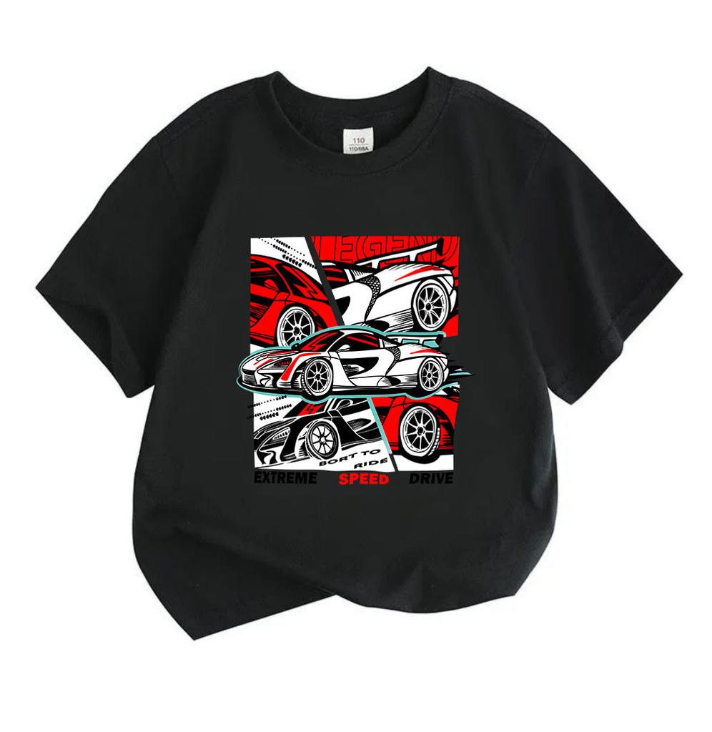 Kids Boys Girls 100% Cotton Crew Neck Short Sleeve T-Shirt, Extreme Speed Racing Supercar Graphic Casual Breathable Tee for Children Summer Streetwear