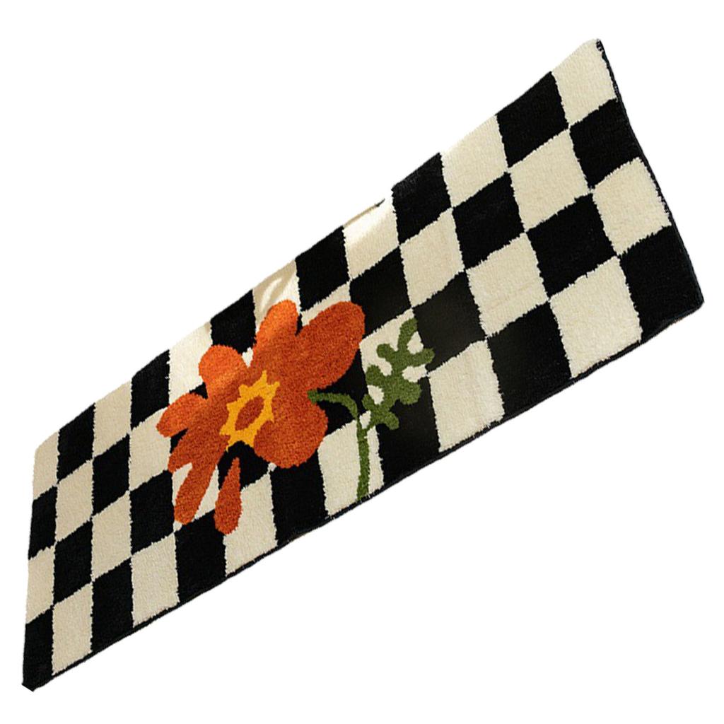 Runner Rug Black White Plaid Pattern Vintage Style Water Absorbent Stain Resistant Runner Carpet