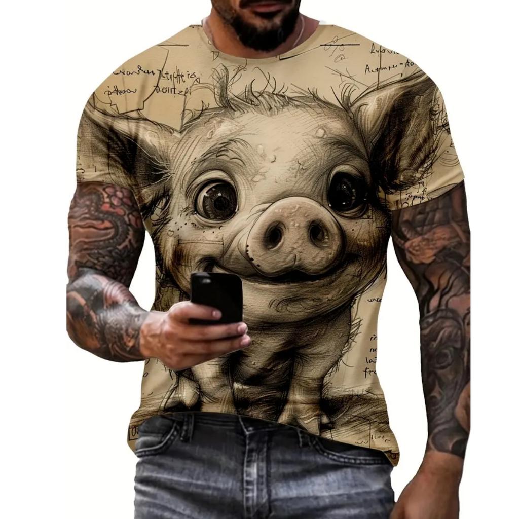 Summer Men's T Shirt Short Sleeve Animal Print Casual O-Neck Oversized Pullover Fashion Streetwear Male Clothing Cat T-Shirts