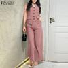 ZANZEA Womens Sleeveless Tank Tops and Pants Casual Two Piece Suit Sets