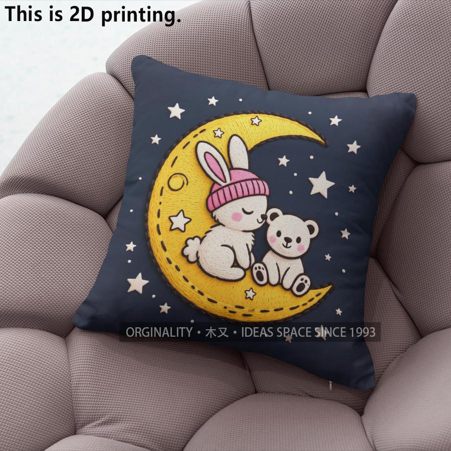 Cute Bunny Bear Moon Star Throw Pillow Covers Pattern Cushion Cover Suitable For Sofa Bedroom Car Pillow Cover