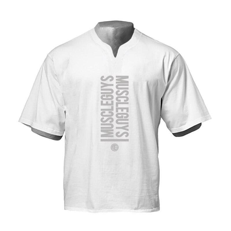 

Muscleguys, мужские летние свободные футболки высокого качества с графическим рисунком, модные повседневные мужские топы для фитнеса, хлопковые негабаритные, удобная спортивная одежда XXL белый