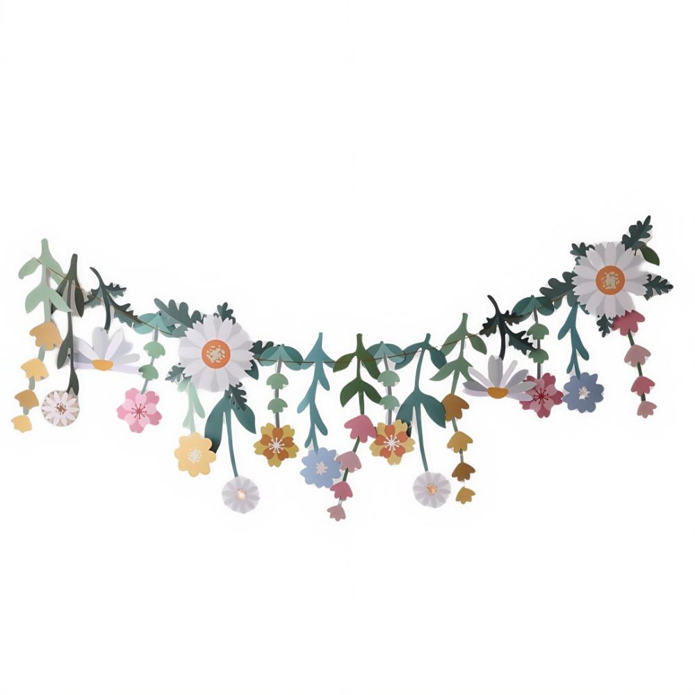 Funny Long Leaves Flower Banner Hanging Flower Flag Floral Leaf Paper Banner  Happy Birthday